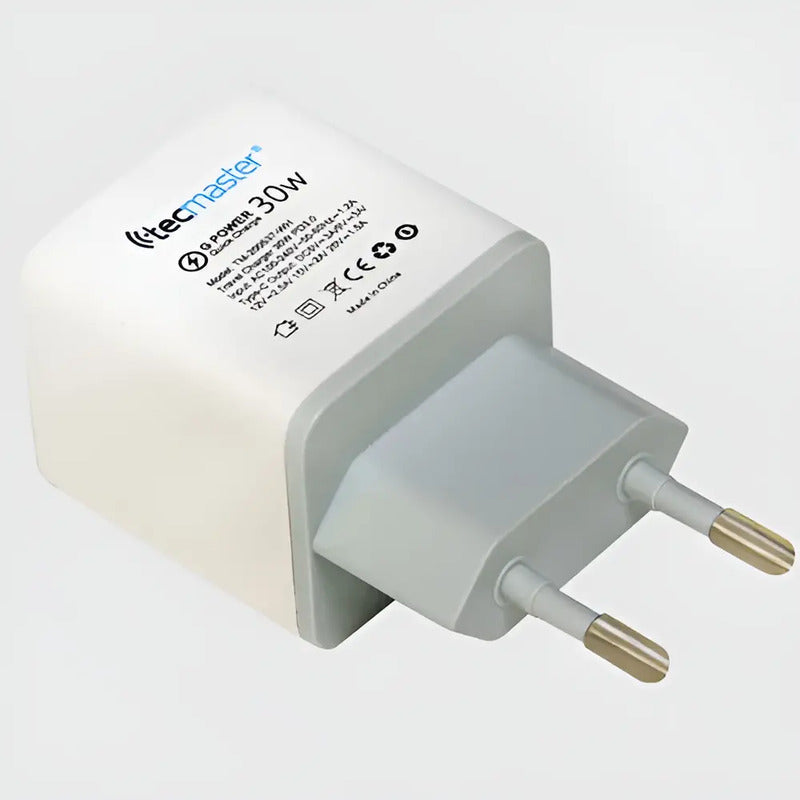 Cargador De Pared Tecmaster 30w 1 Puerto Tipo-c -pd3.0 Blanco