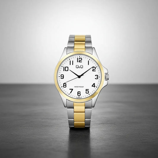 Reloj Qyq Metalico Varon Bi-color Dorado Plata Plateado Dorado Blanco