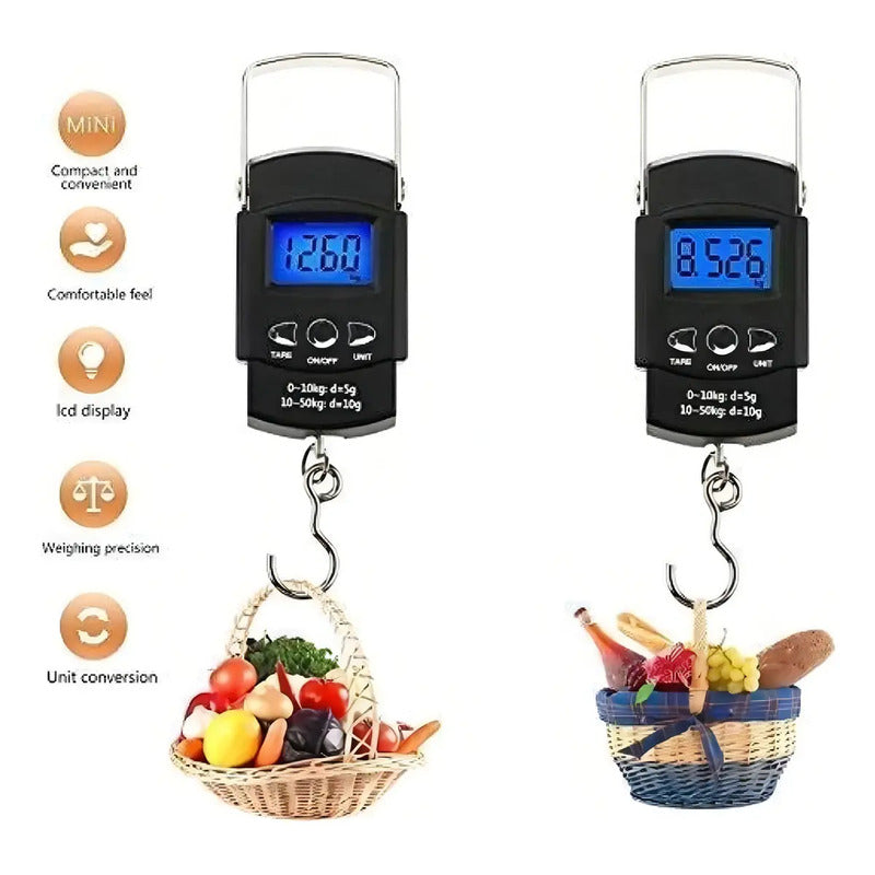 Balanza Pesa Mano Digital Electronica Colgante Portatil Lcd Color Negro