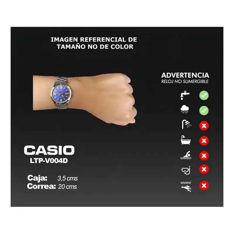 Reloj Casio De Mujer Analógico Con Correa De Acero Inoxidable Y Fondo Azul Plateado Azul Ltp-v004d-2b