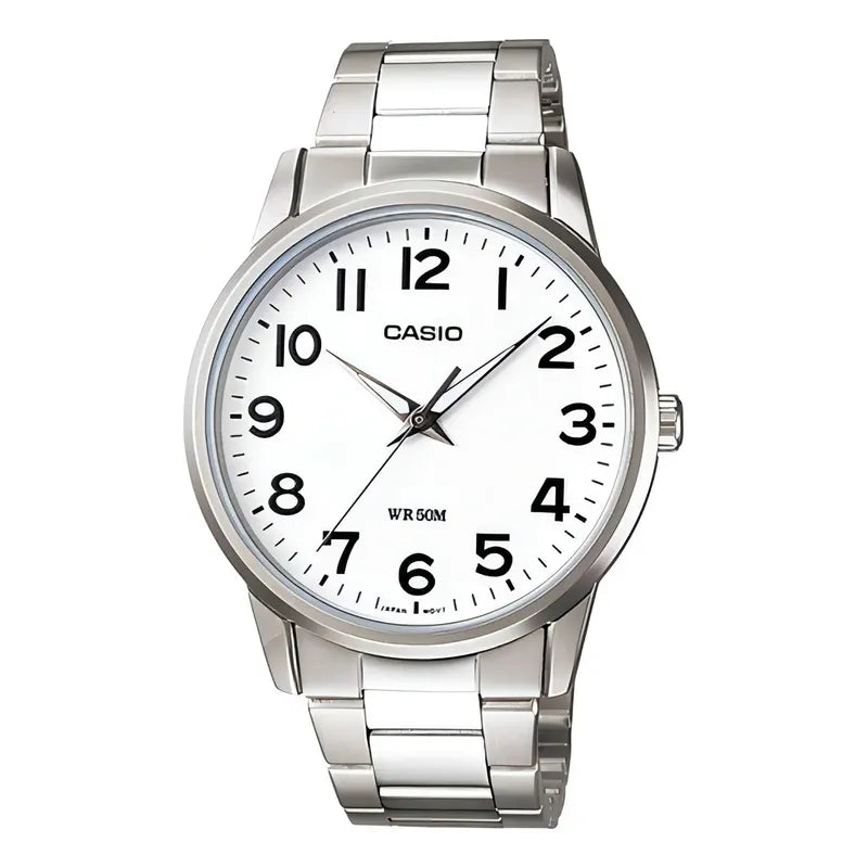 Reloj Casio Mtp-1303d De Cuarzo Para Hombre Con Correa De Acero Inoxidable Plateada Plateado Blanco