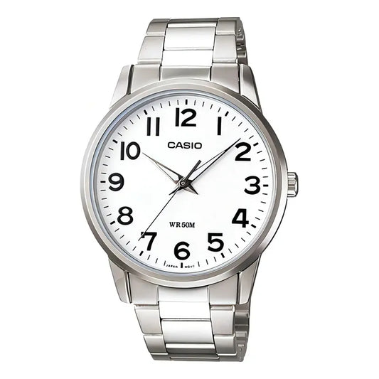 Reloj Casio Mtp-1303d De Cuarzo Para Hombre Con Correa De Acero Inoxidable Plateada Plateado Blanco
