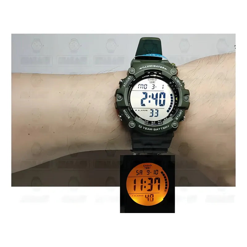 Reloj Casio Digital Ae2000 Hombre *watchsalas* Full Color Del Fondo Negro Ae-1500whx-3a Verde Oscuro