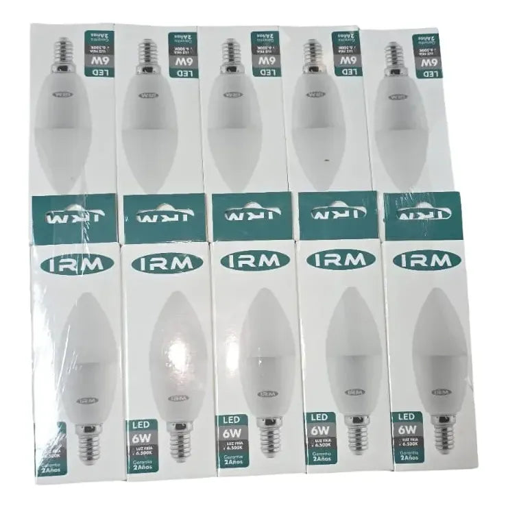 Pack 10 Ampolletas Led 6w E14 Tipo Vela Luz Fría Blanco Frío