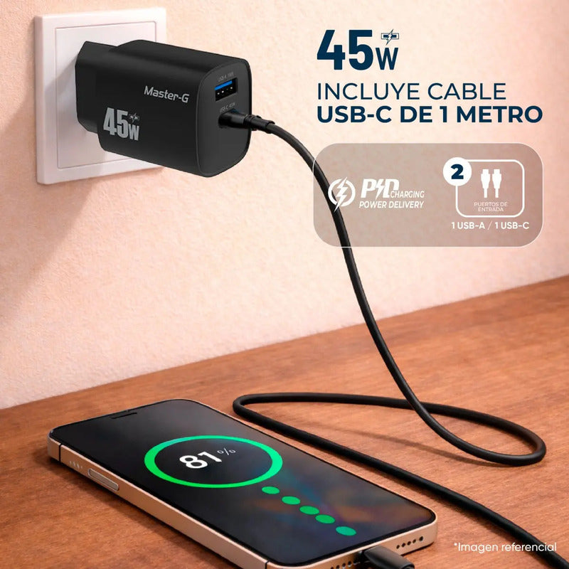 Cargador Portátil Carga Rápida 45w + Cable Usb-c Master-g Color Negro