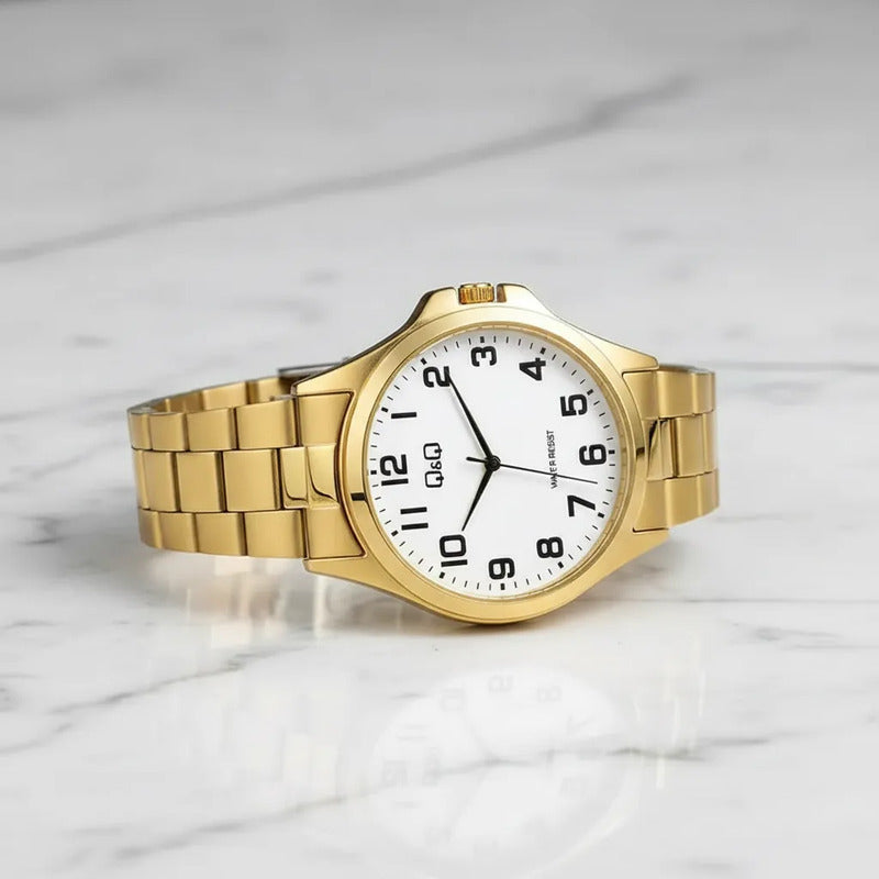 Reloj Análogo Q&q Hombre C36a-016py Numeros Grandes Dorado Blanco