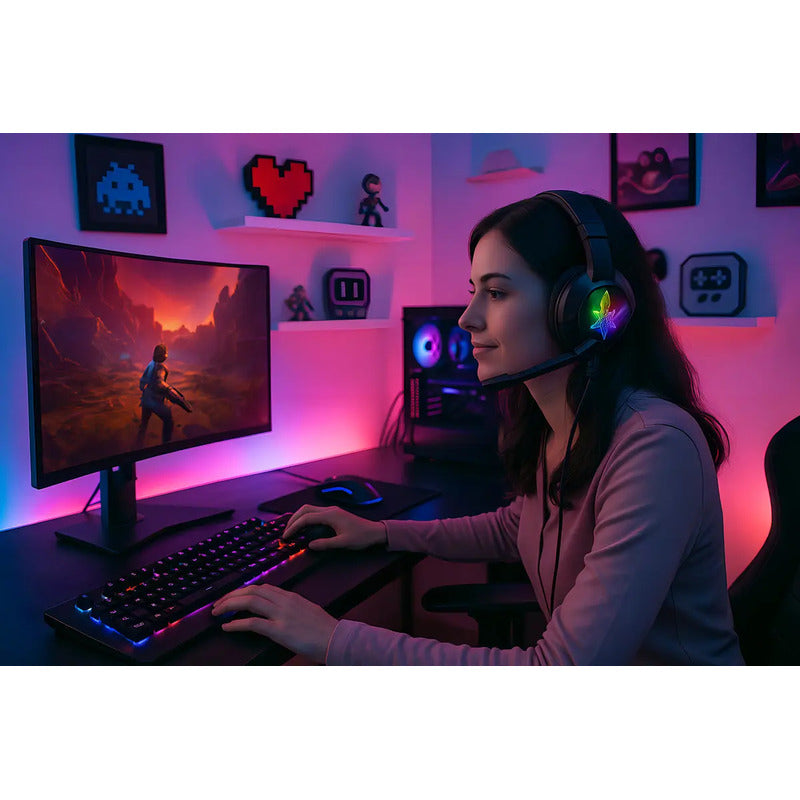 Headset Onikuma K19 Gamer Con Micrófono Y Luz Led Rgb Para Pc Y Consolas Negro