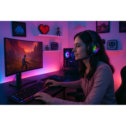 Headset Onikuma K19 Gamer Con Micrófono Y Luz Led Rgb Para Pc Y Consolas Negro
