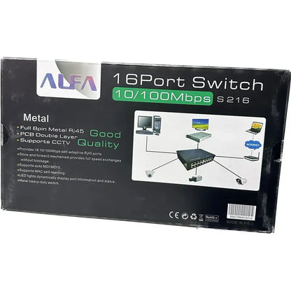 Switch Alfanet De Red 16 Puertos 10/100 Mbps Metal Mod:s216