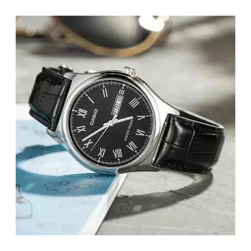 Reloj Casio Hombre Mtp-v006l-1budf Negro Plateado