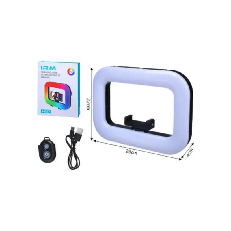 Aro De Luz Rectangular Rgb Portátil Recargable Negro Dimiable