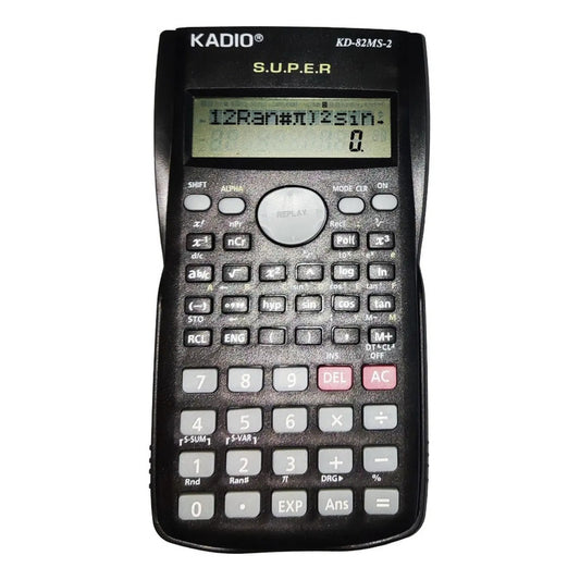 Calculadora Científica Kadio 240 Funciones Pantalla 12 Dígitos Negro