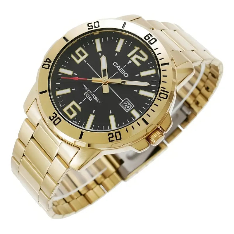 Reloj Casio Analógico Dorado Para Mujer Con Correa De Acero Inoxidable Negro