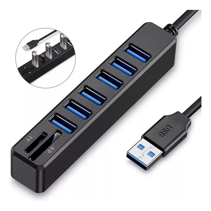 Hub 6 Puertos Multi Usb 3.0 Adaptador Con Lector Tarjeta Sd Negro