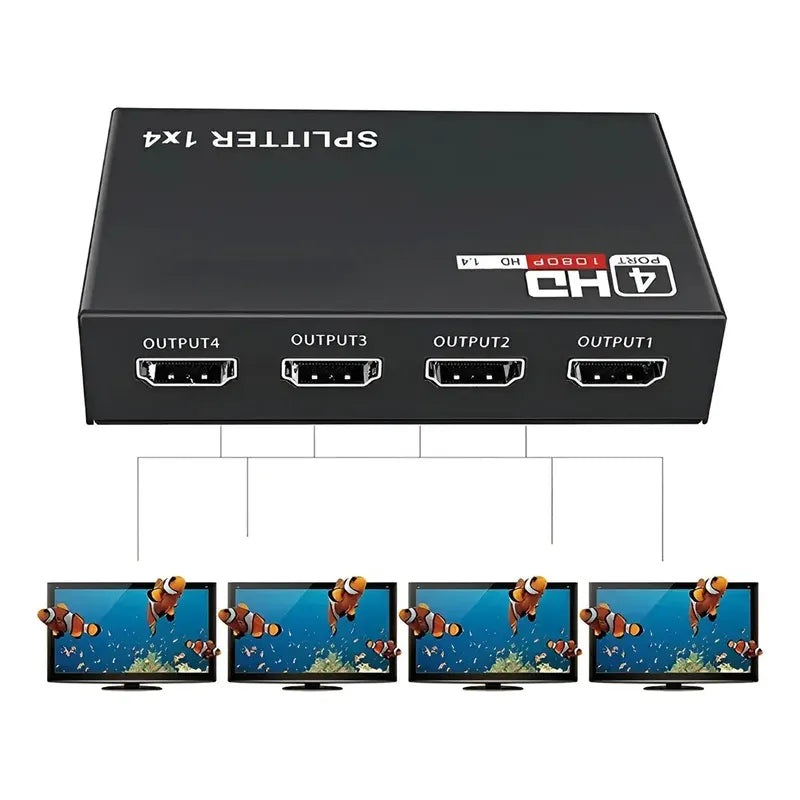 Splitter Hdmi 1x4 Full Hd 4k - Clona Pantallas Uhd Negro