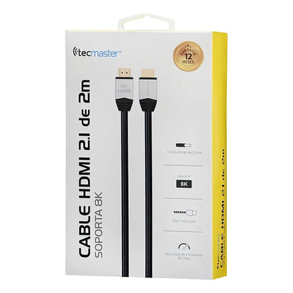 Cable Hdmi Tecmaster Alta Definición 2.1 8k 2m Compatible 3d Hdr Earc Negro
