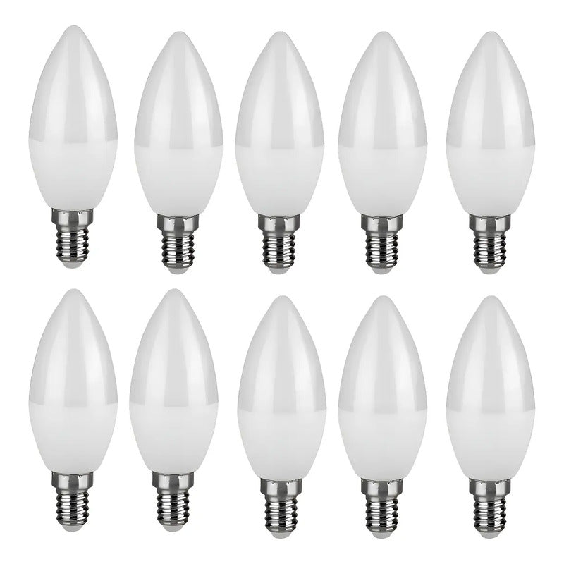 Pack 10 Ampolletas Led 6w E14 Tipo Vela 6500k Blanco Frío Irm