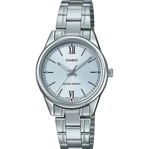 Reloj Casio Dama Ltp-v005d-2b3 Color De La Correa Plateado Color Del Bisel Plateado Color Del Fondo Azul