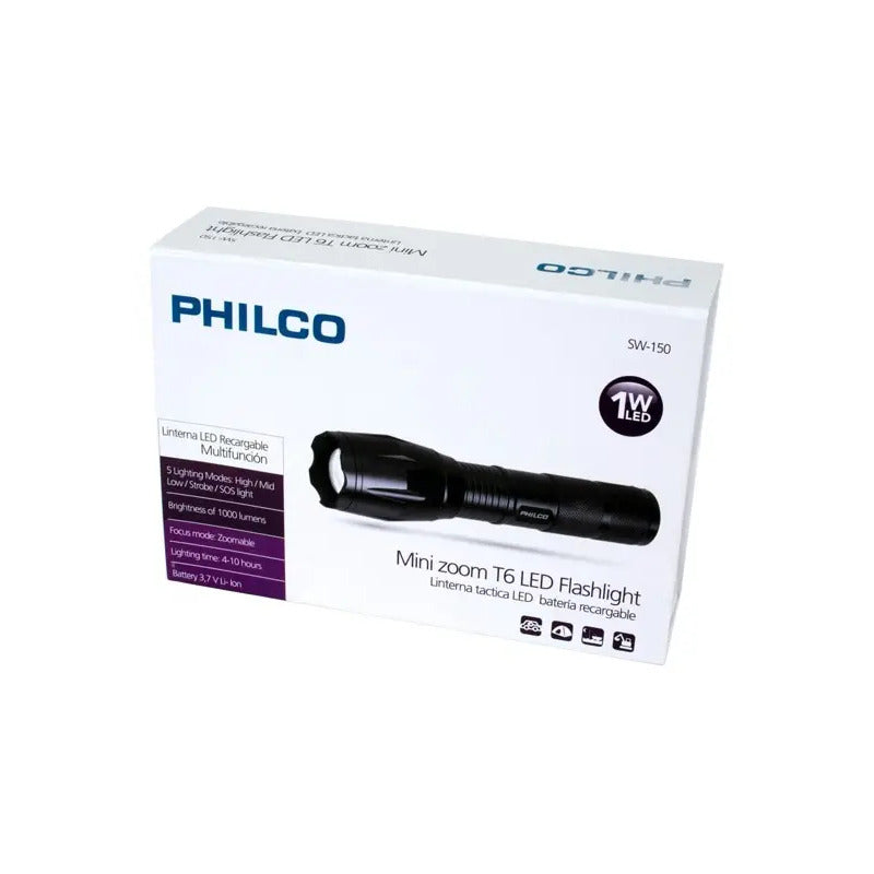 Linterna Led Philco Cree T6 Sw150 Color De La Linterna Negro Color De La Luz Blanco