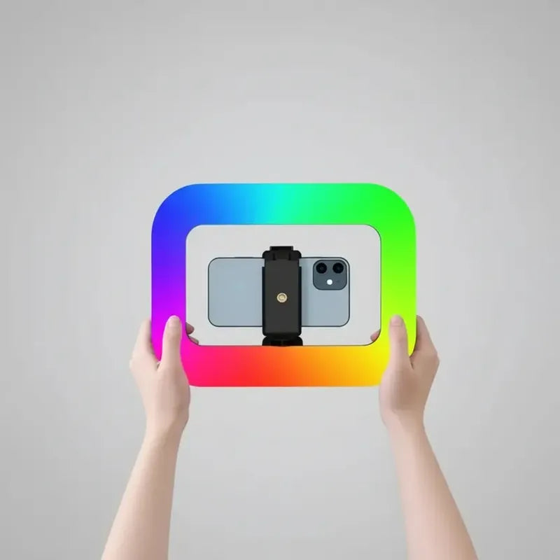 Aro De Luz Rectangular Rgb Portátil Recargable Negro Dimiable