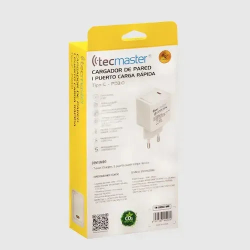 Cargador De Pared Tecmaster 30w 1 Puerto Tipo-c -pd3.0 Blanco