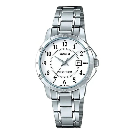 Reloj Casio Dama Ltp-v004d-7b Ag.of Local Barrio Belgrano Plateado Blanco