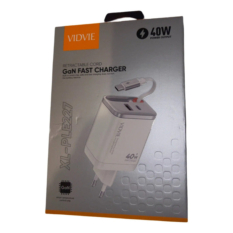 Cargador Telf 40w Carga Rapida Cable Retractil  + 2 Puertos Blanco