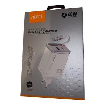 Cargador Telf 40w Carga Rapida Cable Retractil  + 2 Puertos Blanco