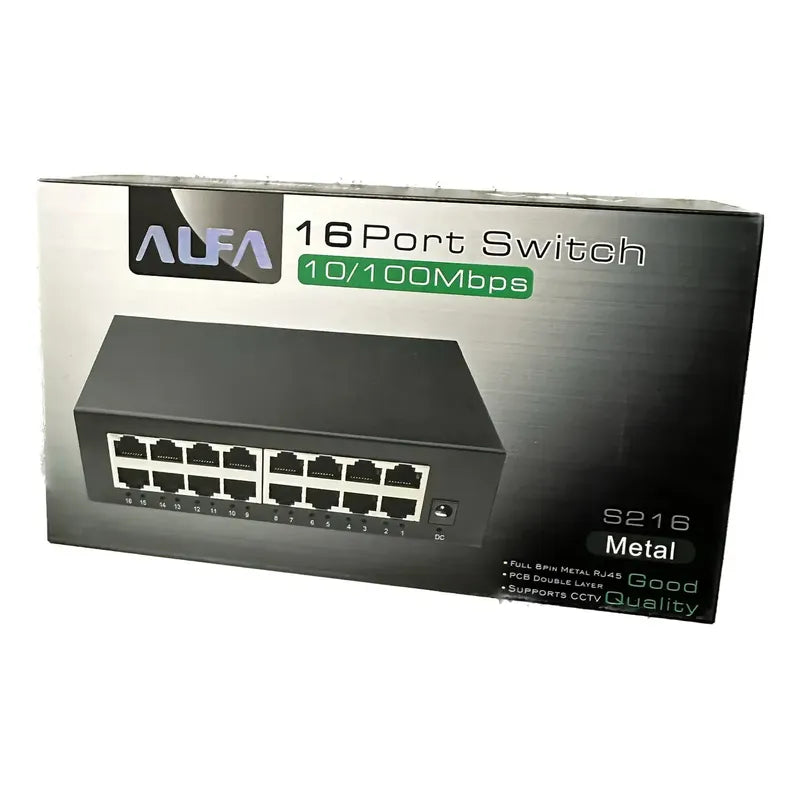 Switch Alfanet De Red 16 Puertos 10/100 Mbps Metal Mod:s216