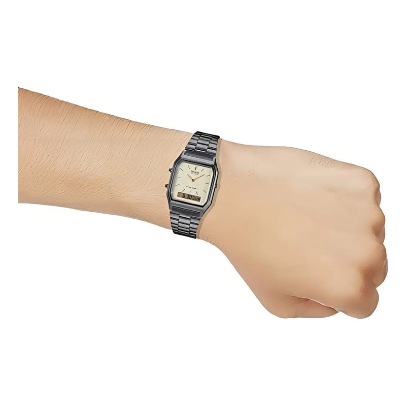Reloj Casio Aq-230 Analógico-digital Plateado Con Alarma Blanco