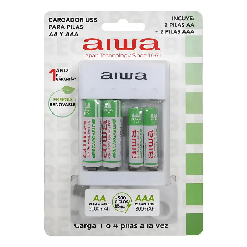 Cargador De Pilas Aiwa Aa Y Aaa + 4 Pilas Bc-0807t Blanco