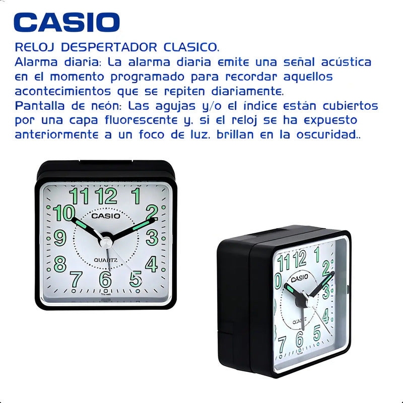 Reloj Despertador Casio Tq-140-1bdf Numeros Grandes Analogo Luz Color Negro/blanco