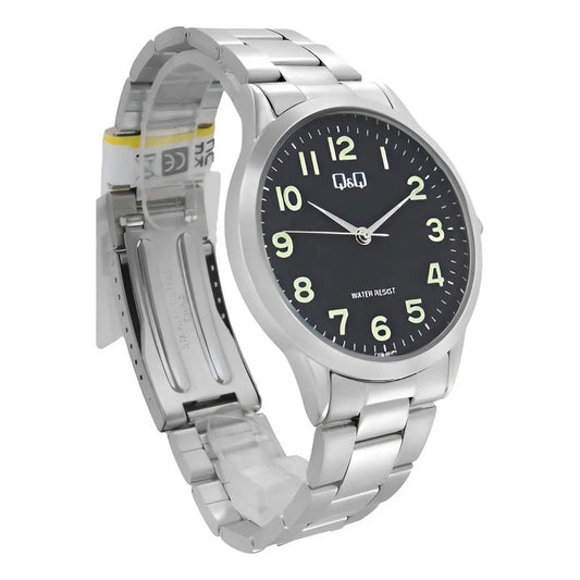 Reloj By Q&q Hombre Números Oficial. Malla Plateado Bisel Plateado Fondo Negro