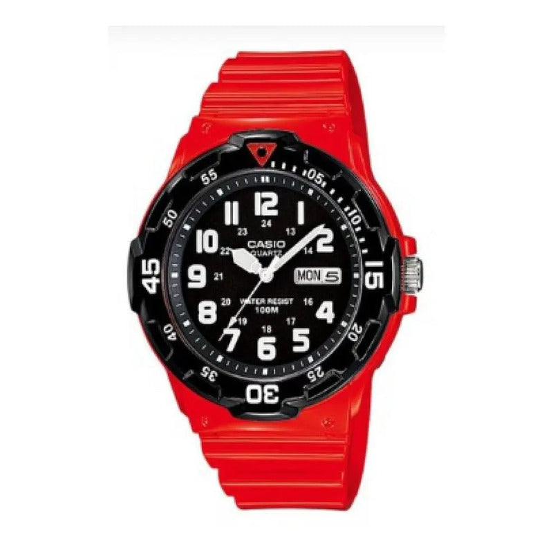 Reloj Hombre Casio Mrw-200hc-4b Análogo Retro / Correa Rojo Bisel Negro Fondo Negro