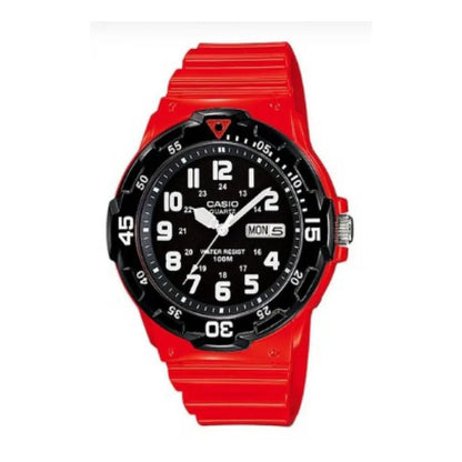 Reloj Hombre Casio Mrw-200hc-4b Análogo Retro / Correa Rojo Bisel Negro Fondo Negro