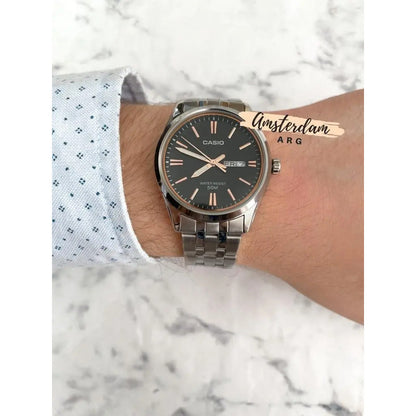 Reloj Casio Mtp-1335d De Acero Inoxidable Para Hombre Con Fondo Negro Y Rosé Plateado Negro Con Rosé