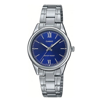 Reloj Mujer Casio Ltp-v005d-2b2udf Color De La Correa Plateado Azul Ltp-v005d-2b2