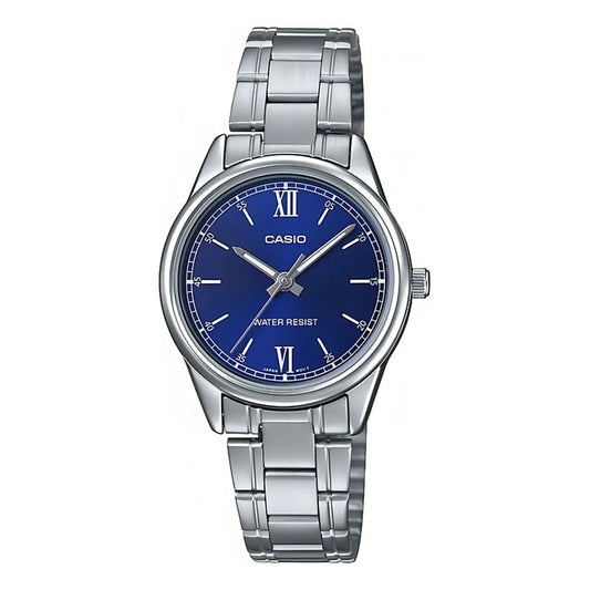 Reloj Mujer Casio Ltp-v005d-2b2udf Color De La Correa Plateado Azul Ltp-v005d-2b2