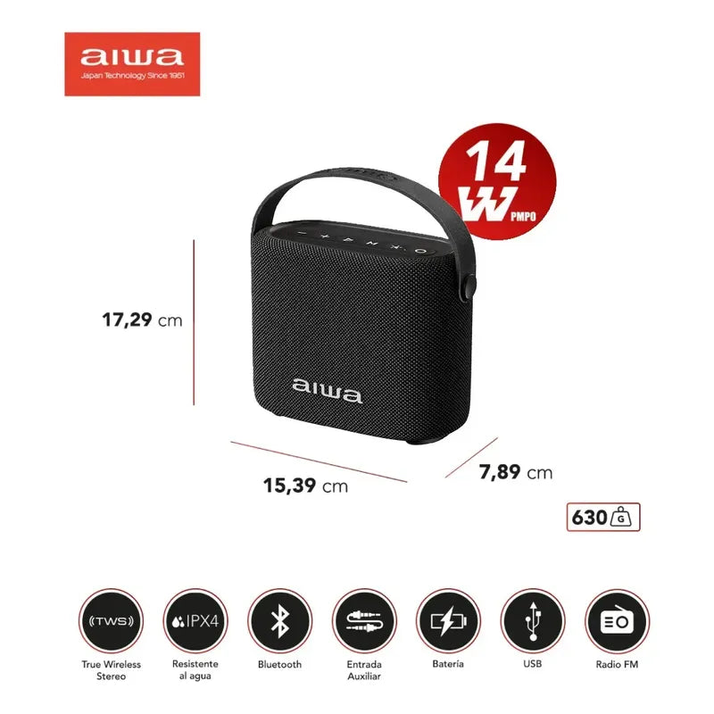 Parlante Bluetooth Portátil Aiwa 7w Con Luz Aws-s70bt Color Negro