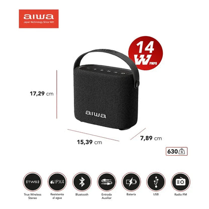 Parlante Bluetooth Portátil Aiwa 7w Con Luz Aws-s70bt Color Negro