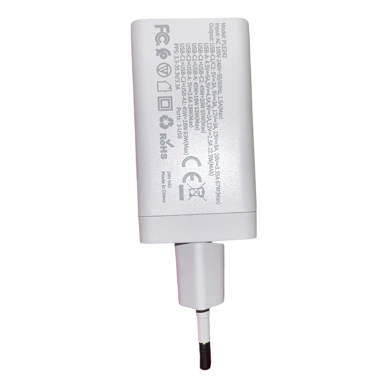 Cargador Gan 67w-compatible iPad- iPhone Certificado Usb-c/a Blanco