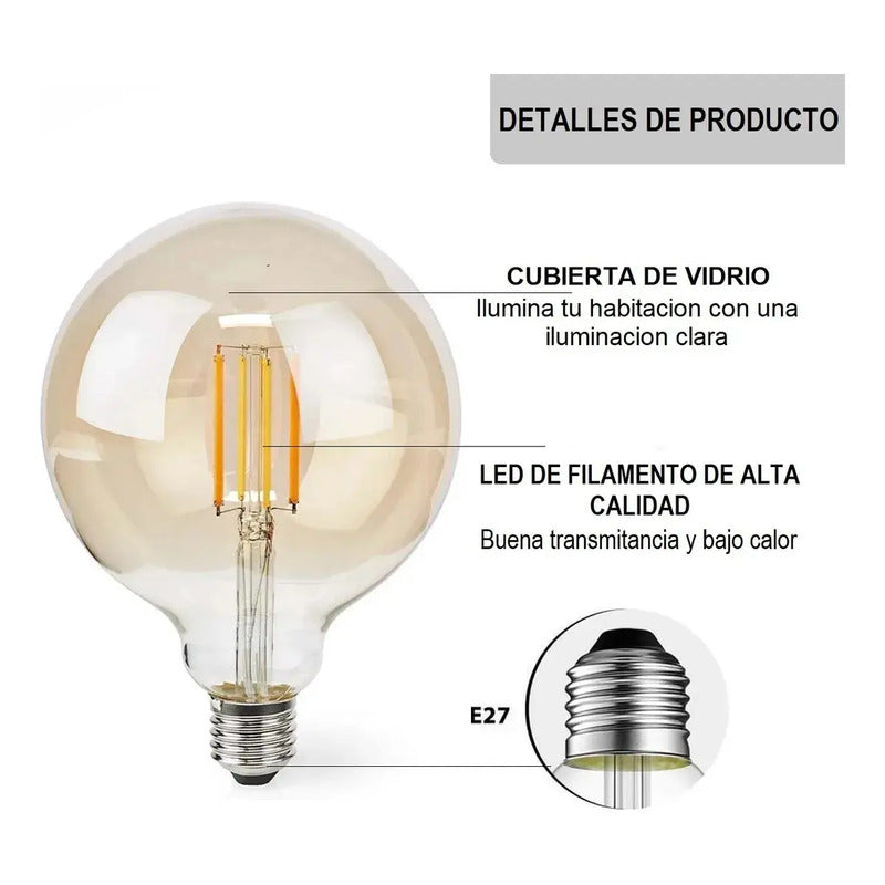 Ampolletas Vintage Ampolleta Led E27 Filamento Globo 4w G80 Blanco Cálido