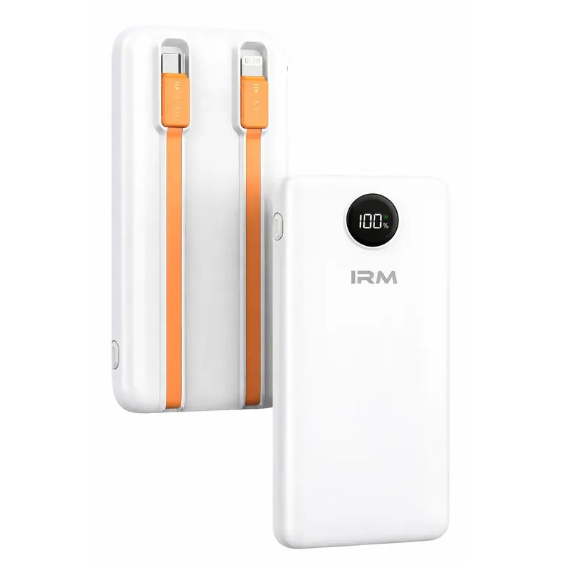 Power Bank Irm Ir49 De 10000 Mah Con Carga Rápida Y Cables Integrados Para iPhone Y Android Blanco