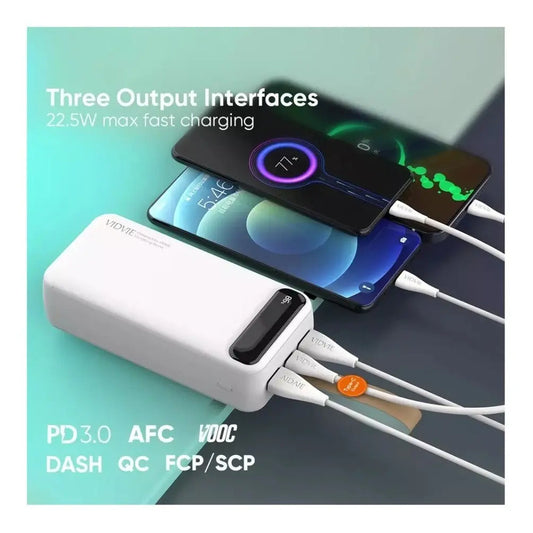 Power Bank Vidvie Pb764 De 30000mah Y 25w Con Luz Led, Blanco
