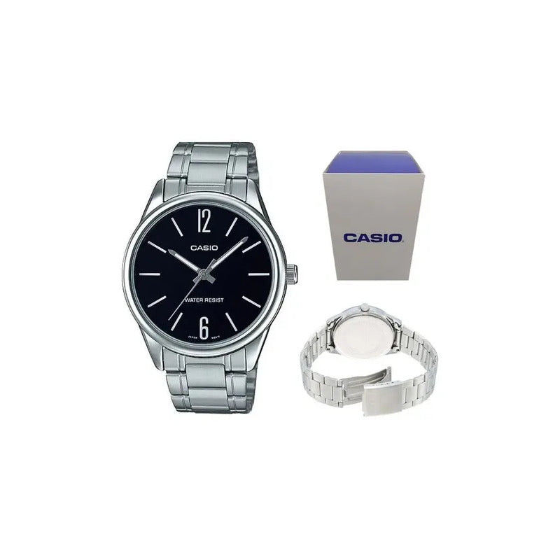 Reloj Casio Mtp-v005d-1b Hombre Acero Plata Full Color De La Correa Plateado Negro