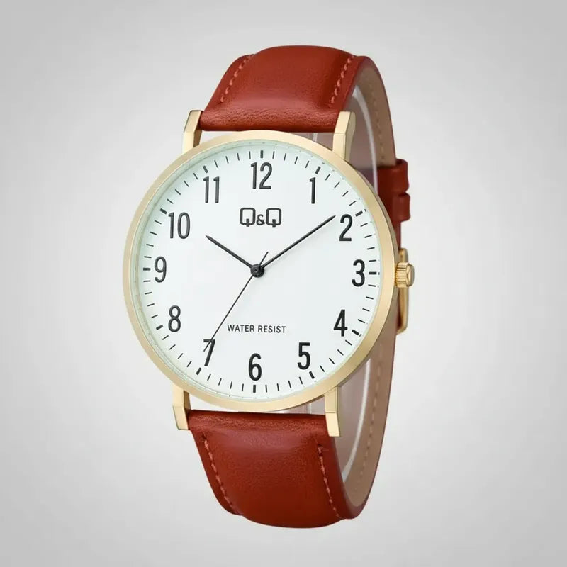 Reloj Q&q Hombre Numeros Grandes C43a-003py Marrón Dorado Blanco