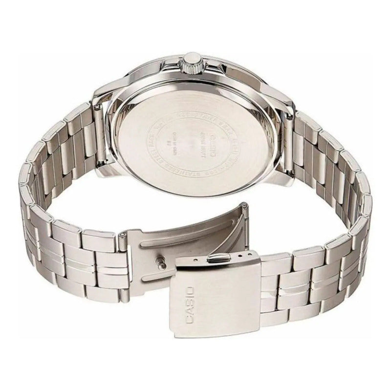 Reloj Casio Hombre Mtp-vd01d, 50m, Fechador, Correa Plateado Bisel Plateado Fondo Negro