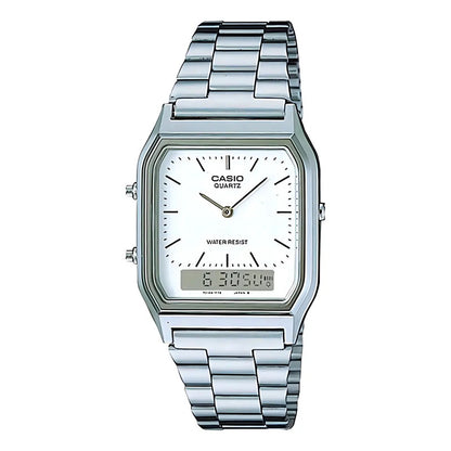 Reloj Casio Hombre Aq-230a-7d Wr Agente Oficial Caba Plateado Blanco