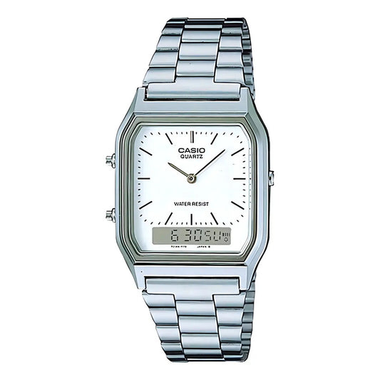 Reloj Casio Hombre Aq-230a-7d Wr Agente Oficial Caba Plateado Blanco