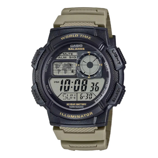 Reloj Casio World Time Illuminator Digital Para Hombre Con Alarma, Cronógrafo Y Hora Mundial Negro Verde Oscuro